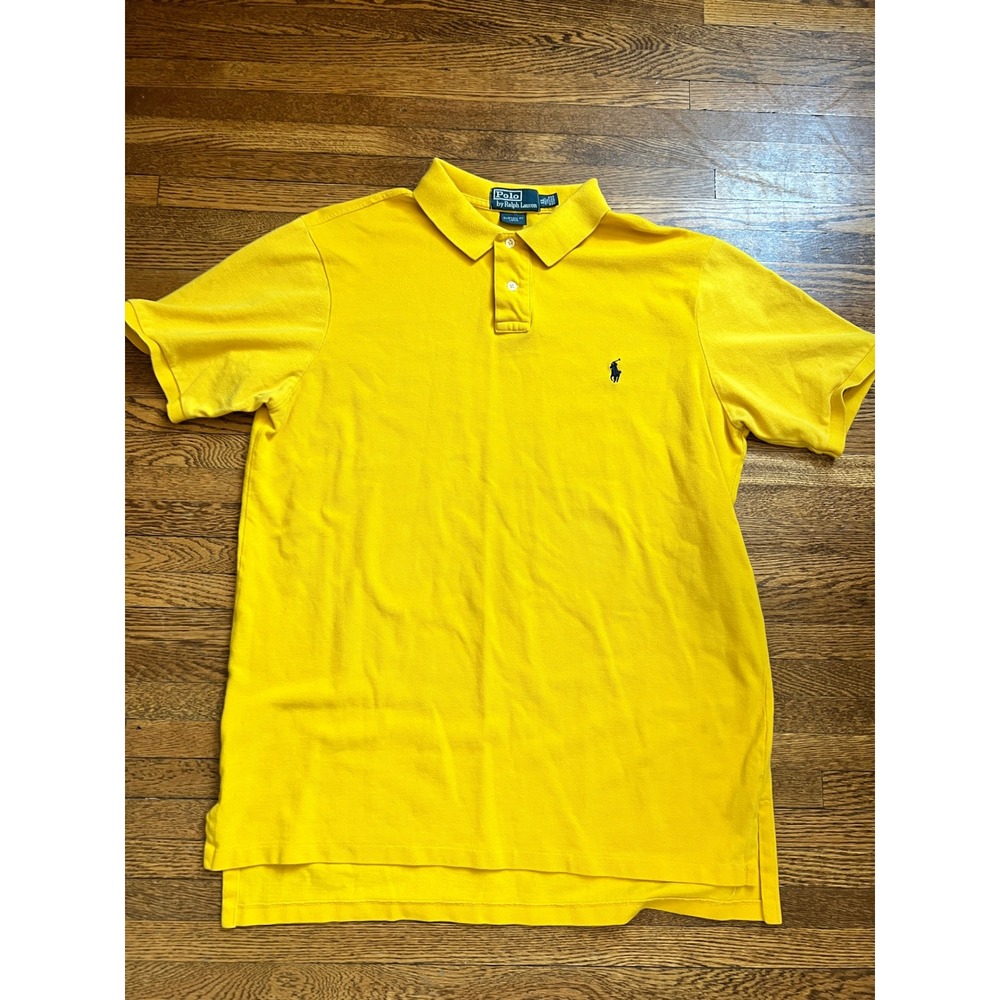 Polo Ralph Lauren Mens XL Custom Fit Long Yellow Pique Cotton Polo Shirt